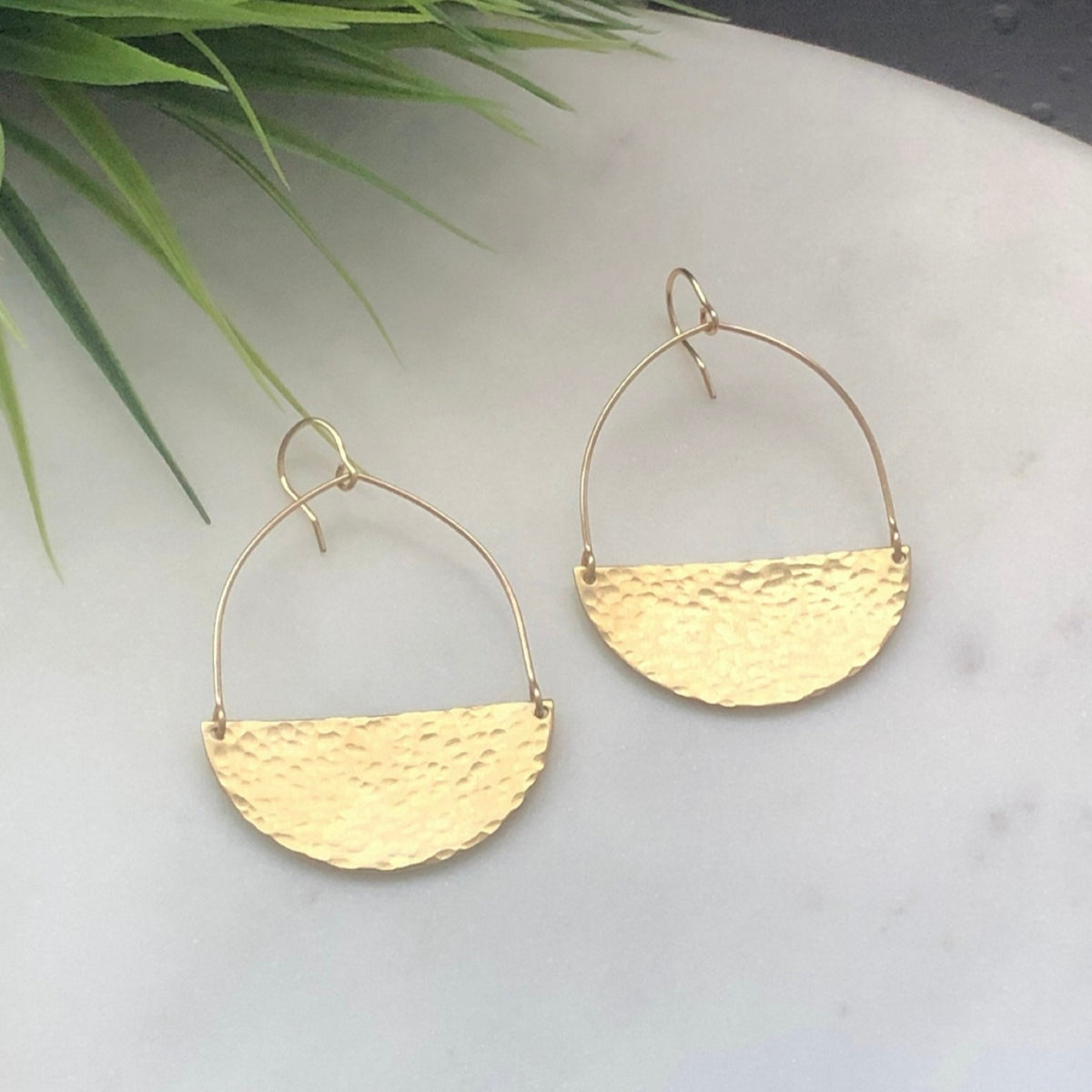 Brass half moon earrings in hammered finish from laurane elisabeth