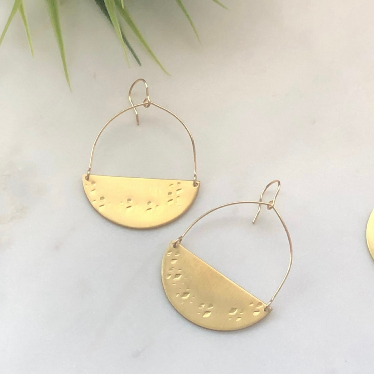 Brass half moon earrings in textured finish from laurane elisabeth