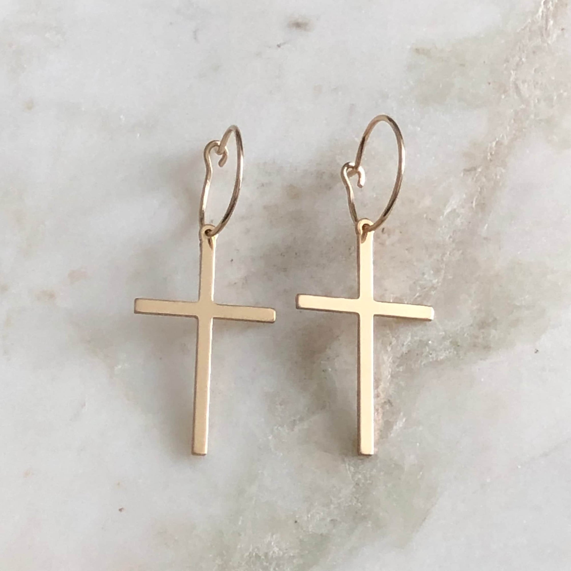 14K Gold Filled Cross or 925 Sterling Silver Hoop Earrings