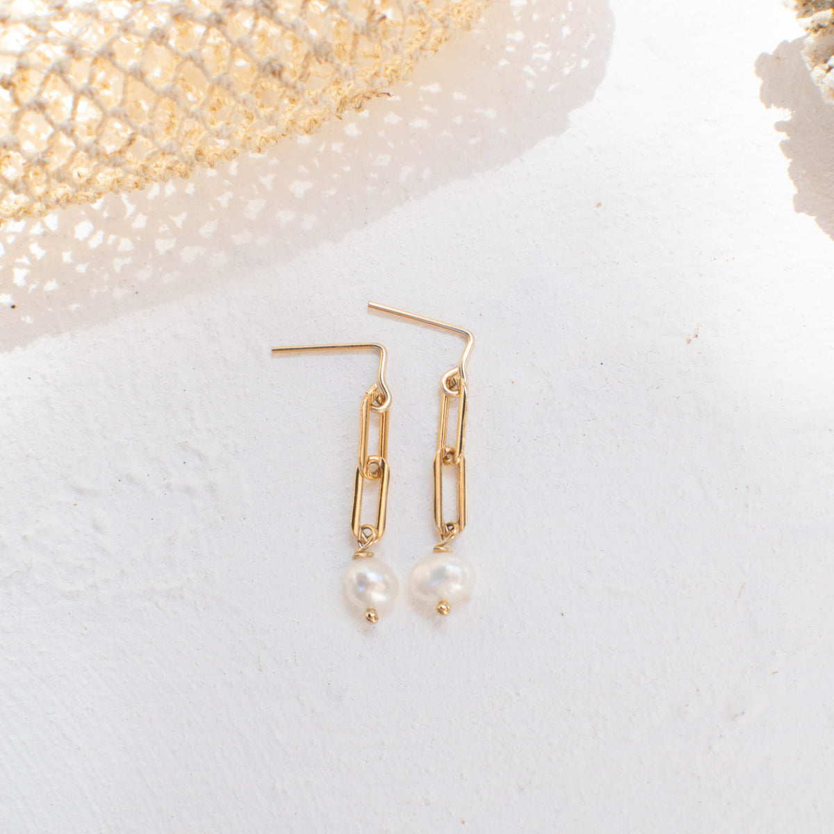 Gold Bold Link Chain and Pearl Earrings • 14K Gold Filled Earrings • Fresh Water Pearl Earrings