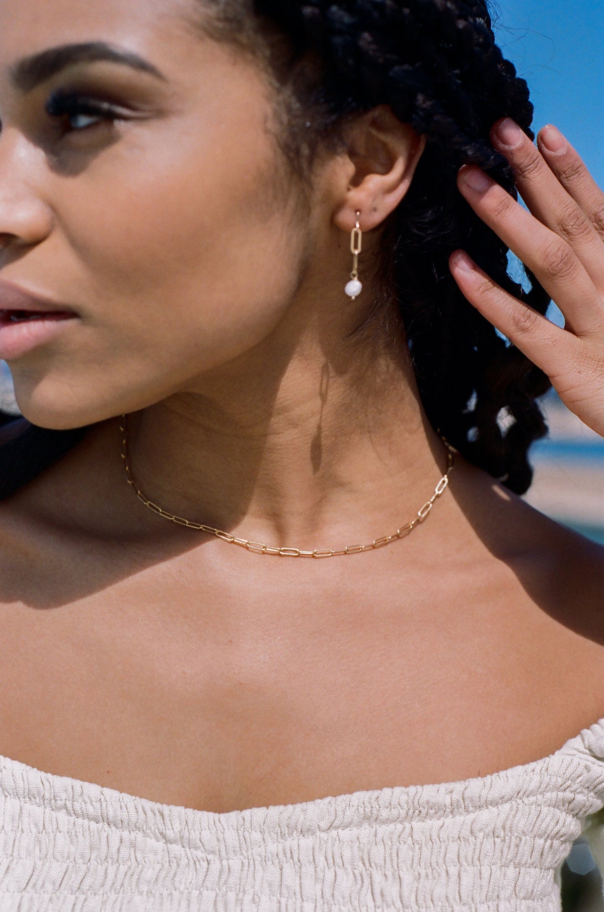 Gold Bold Link Chain and Pearl Earrings • 14K Gold Filled Earrings • Fresh Water Pearl Earrings