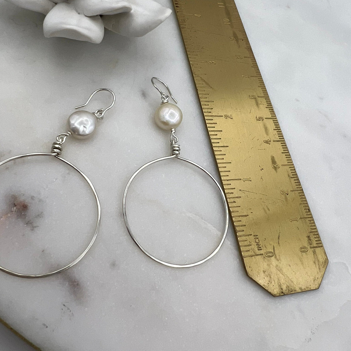 Dangle Drop Hoop Earrings • Pearl Hoop Earrings 14k Gold Filled or Solid 925 Sterling Silver • Nickel Free