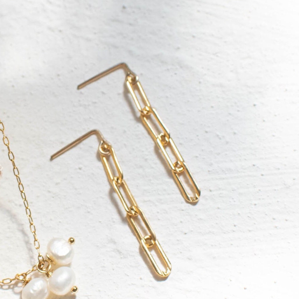 Gold Paperclip Style Link Chain Earrings • 14K Gold Filled • 1.50 inch • 2 inch • 2.50 inch length