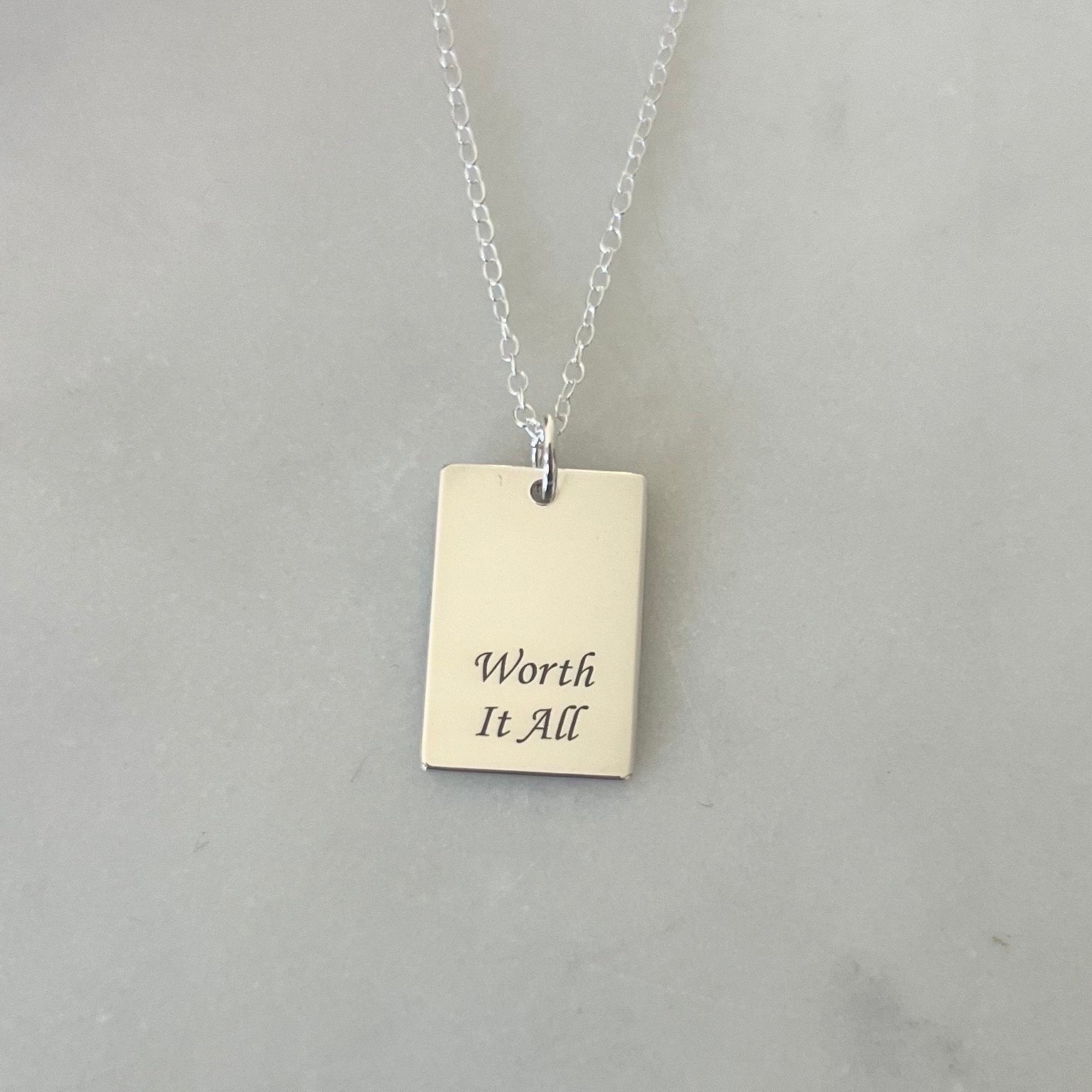 Rectangle Pendant Necklace • 925 Sterling Silver • Personalized Name Necklace • Mama Necklace • Engraved Necklace