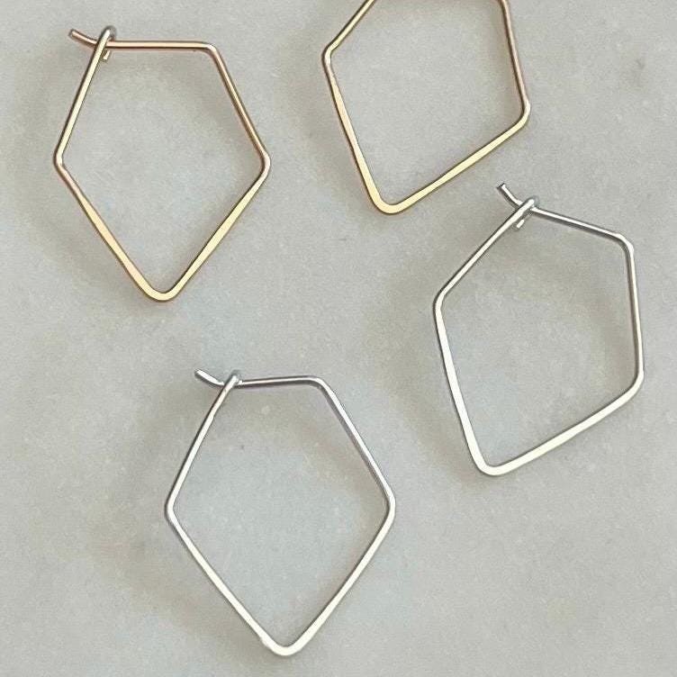 14K Gold Filled or Sterling Silver Thin Lightweight Geometric Hoops