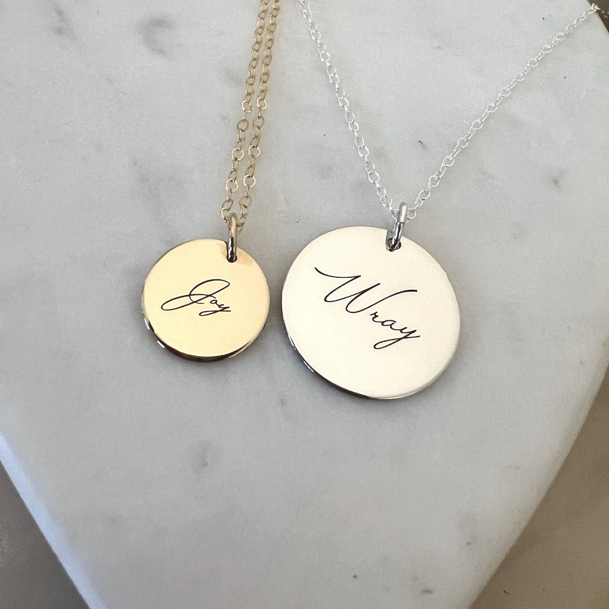 Silver Disc Necklace • Engraved Name Necklace • 925 Sterling Silver or 14K Gold Filled • Personalized Gifts