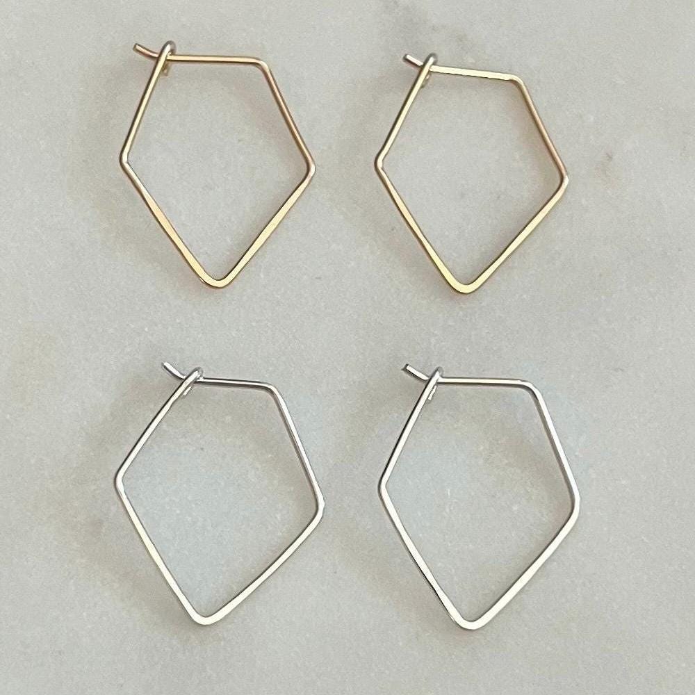 14K Gold Filled or Sterling Silver Thin Lightweight Geometric Hoops