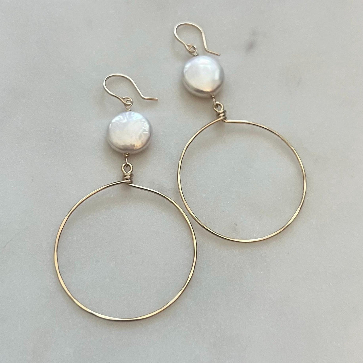 Dangle Drop Hoop Earrings • Pearl Hoop Earrings 14k Gold Filled or Solid 925 Sterling Silver • Nickel Free