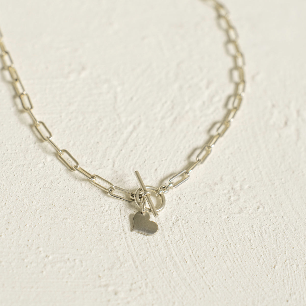 Sterling Silver Tiny Heart Charm on a Bold Paper Clip Necklace with Toggle Closure